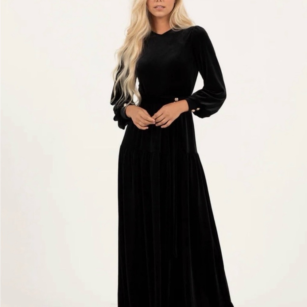 Aleeza Paris LG Elegant Black Velvet Maxi Dress